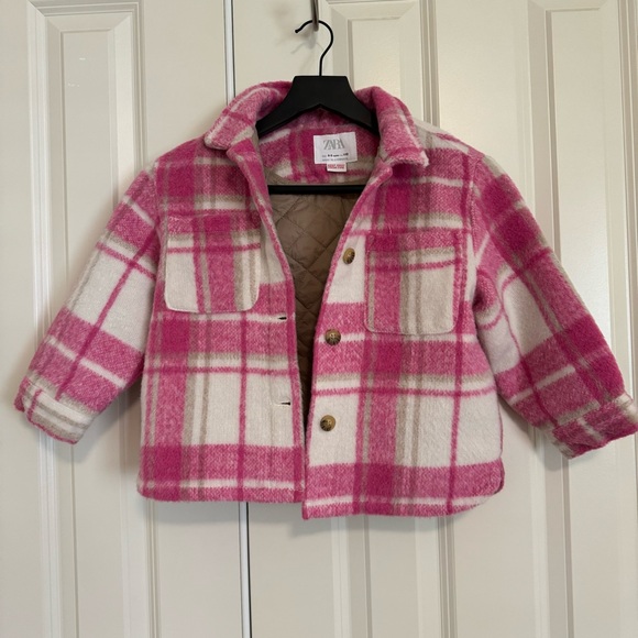 Zara girls pink plaid wool jacket, size 4-5 - Picture 1 of 3